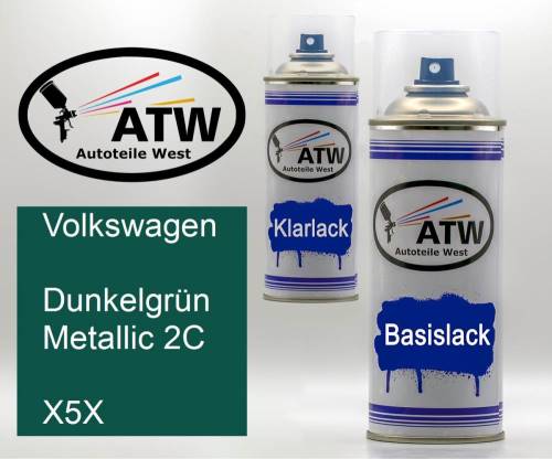 Volkswagen, Dunkelgrün Metallic 2C, X5X: 400ml Sprühdose + 400ml Klarlack - Set, von ATW Autoteile West.